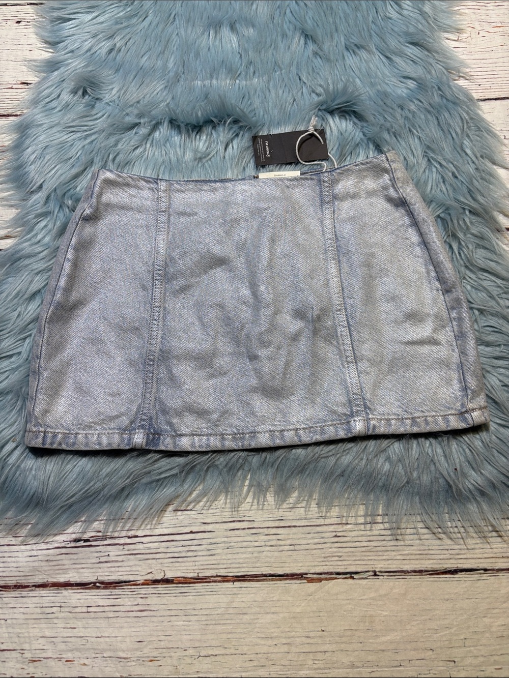 NWT Cotton On A-line Denim Mini Skirt Metallic Pearl Blue Sz 26